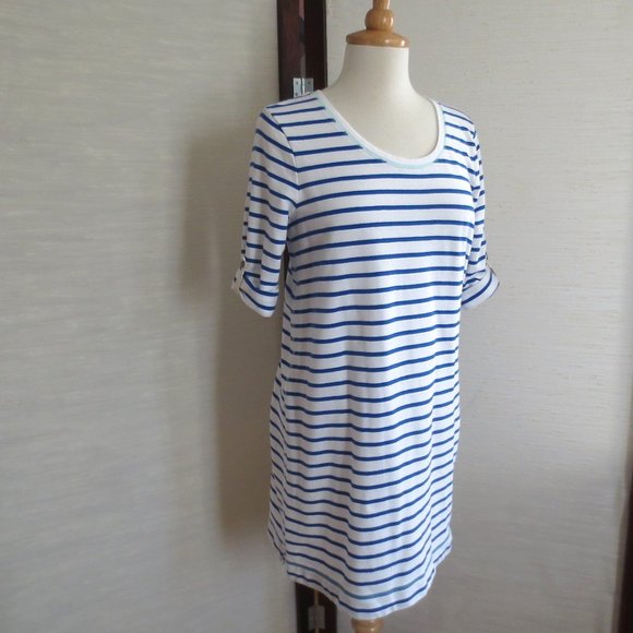 Anthropologie E by Eloise Blue and White Breton Stripe Cotton Tee T-Shirt - Picture 2 of 8
